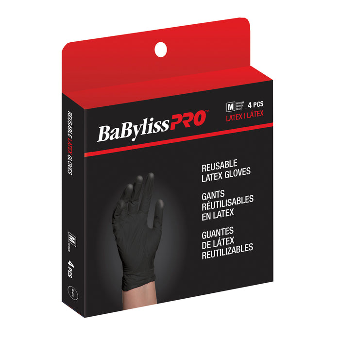 BaBylissPRO Reusable Latex Gloves, Medium – Box of 4